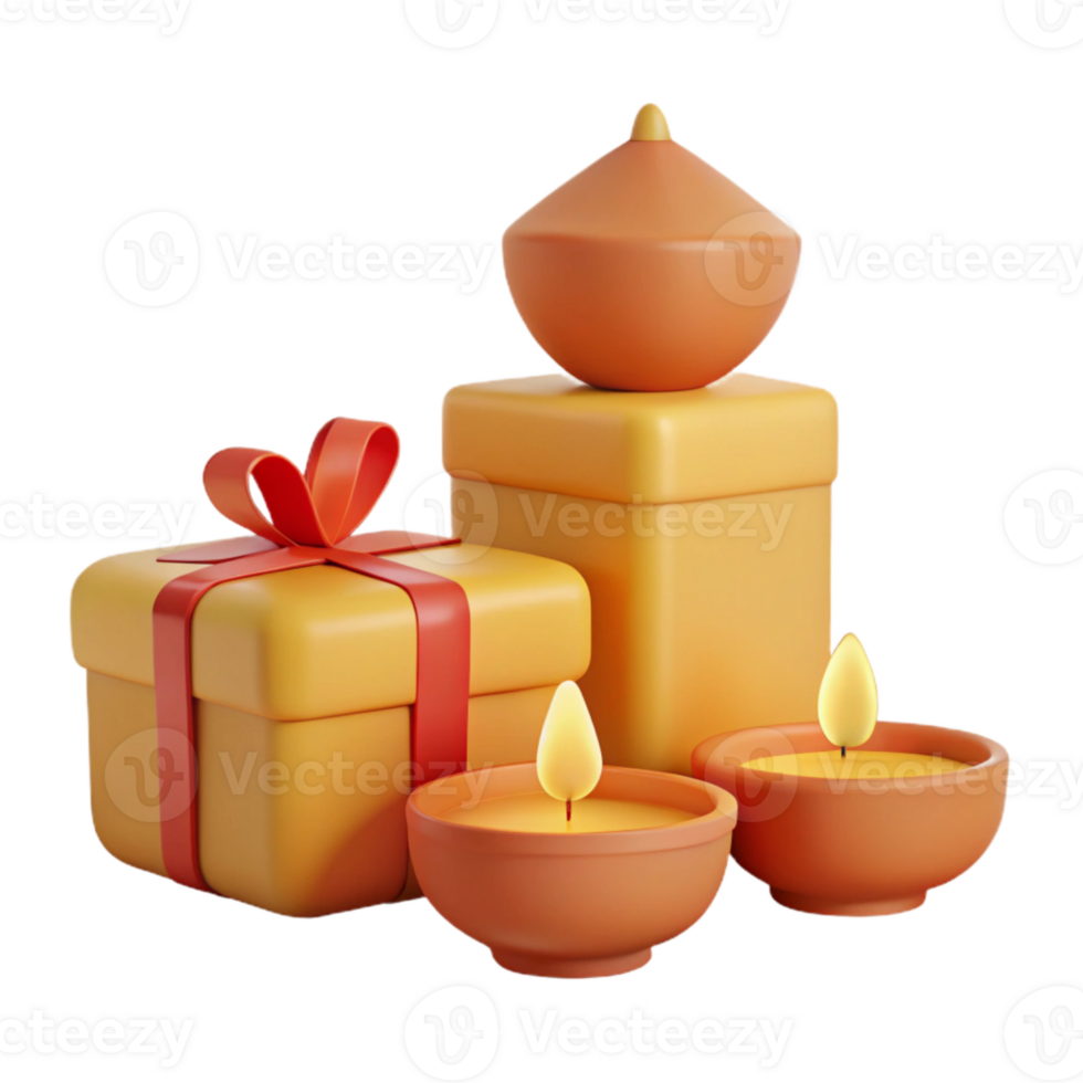 Gift Box with Candles and Ornament - 3D Render png
