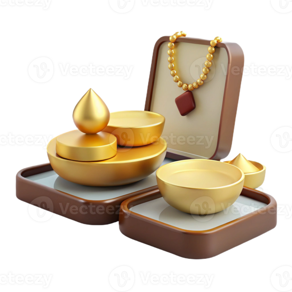 Golden Bowl with Necklace in a Box png