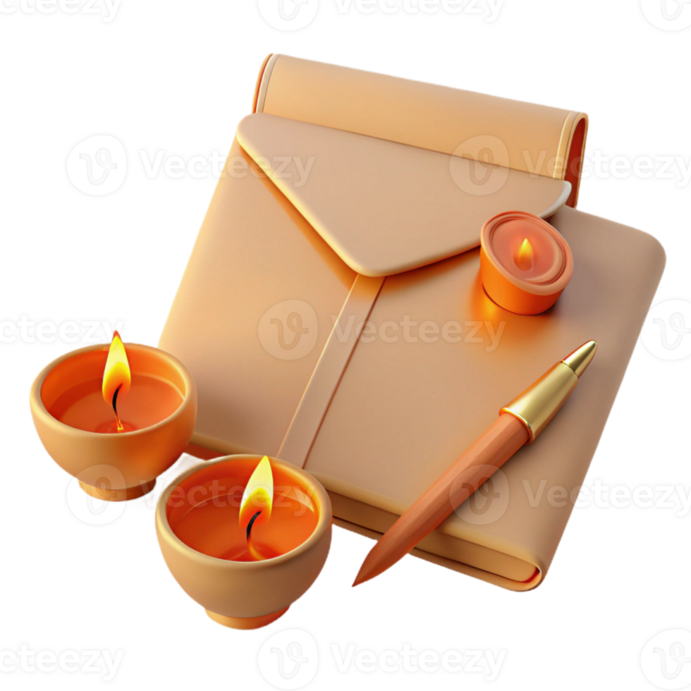Candles, Pen, and Notebook A Cozy Writing Setup png
