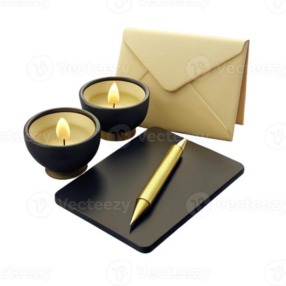 Candles, Pen, and Notebook - Minimalist Still Life png