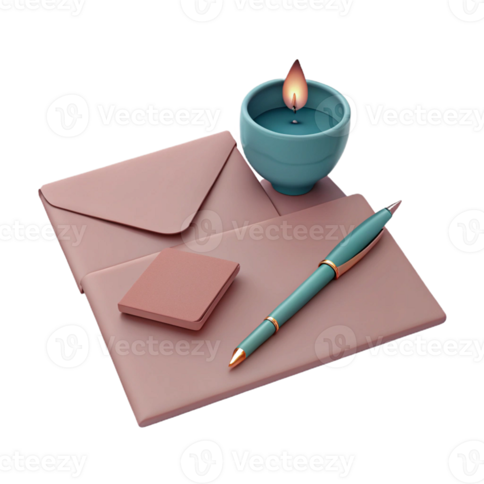 Envelopes, Pen, Candle, and Notebook png