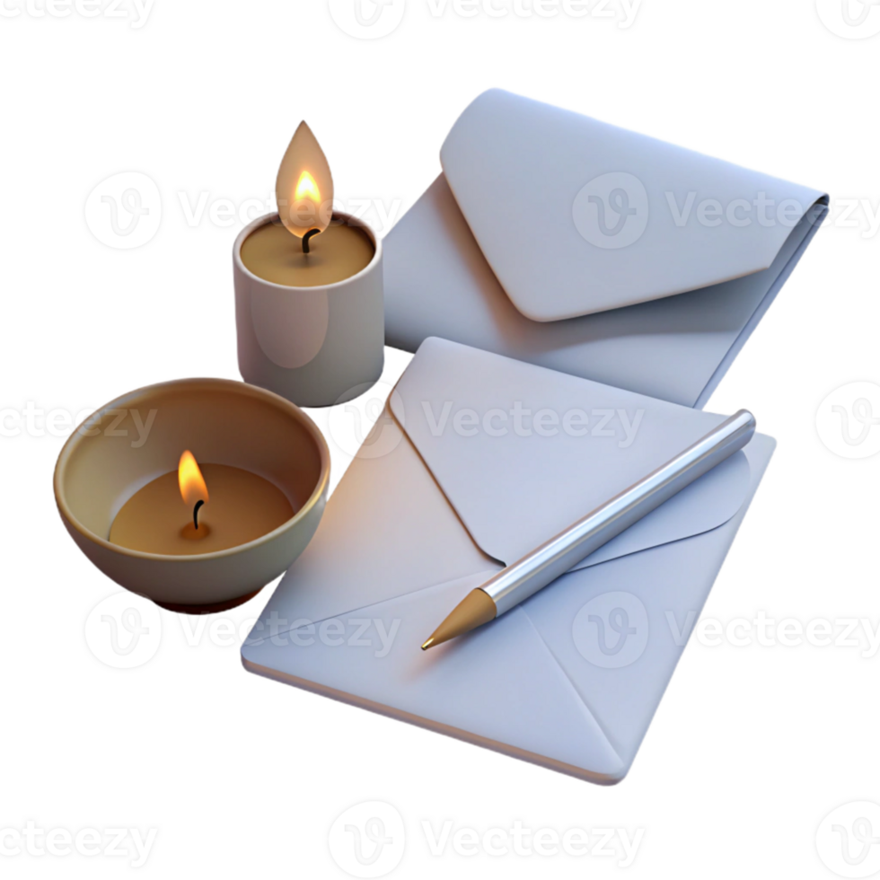 Envelopes, Candles, and a Pencil A Cozy Writing Setup png