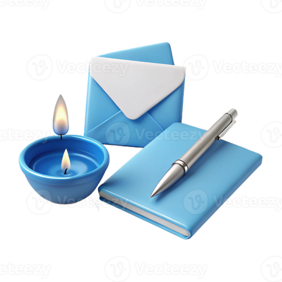 Blue Envelope, Notebook, and Pen Icon Set png