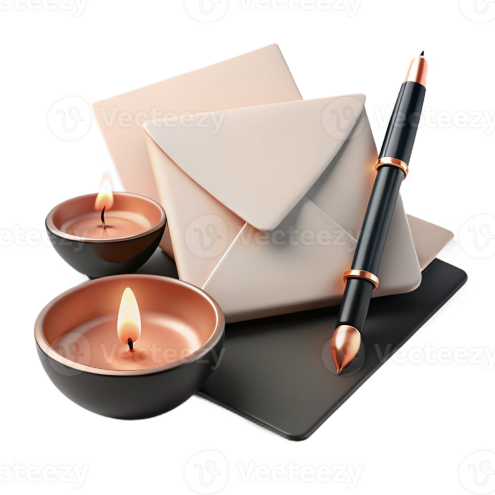 Candles, Envelopes, and a Pen A Still Life of Correspondence png