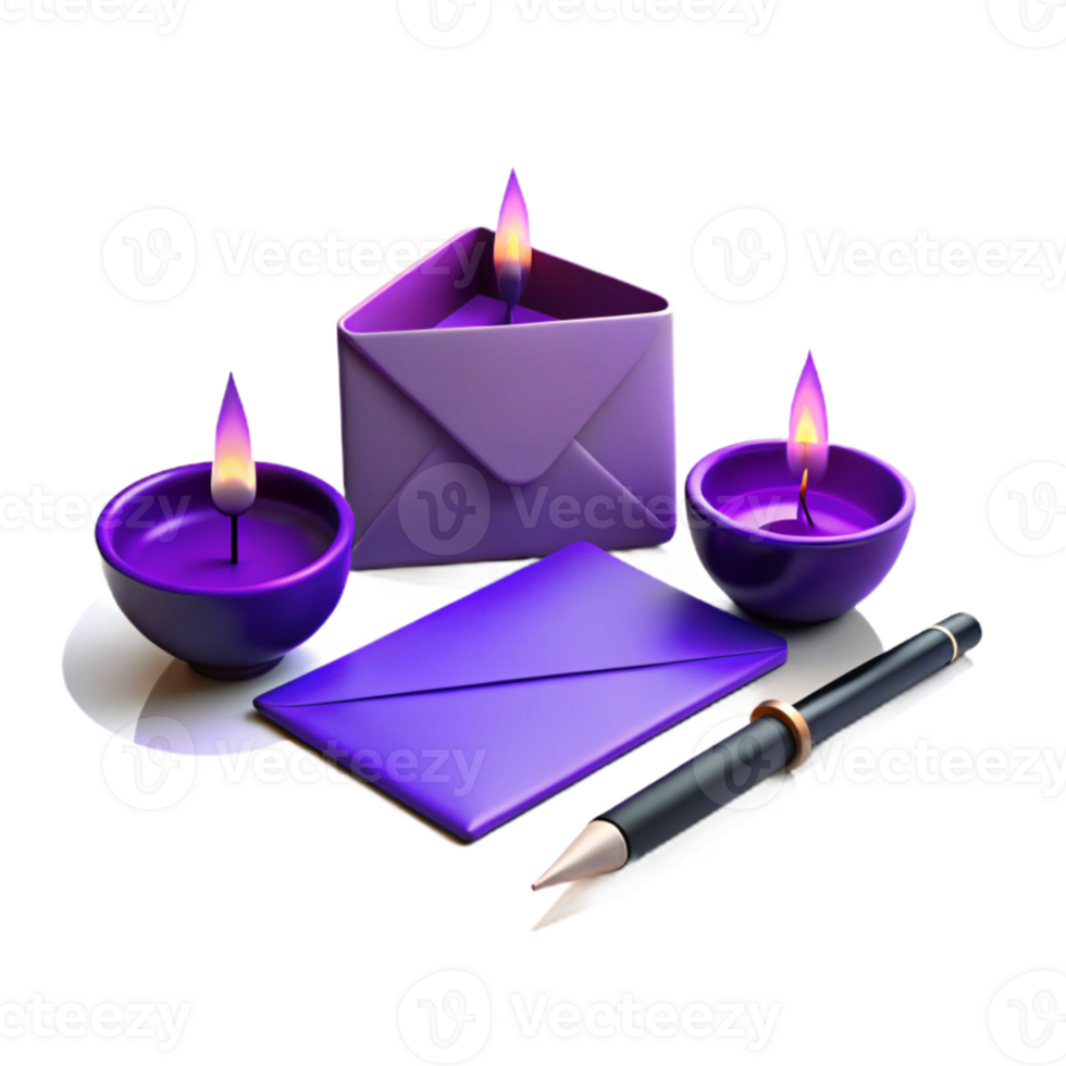 Purple Candles and Envelope with Pen png