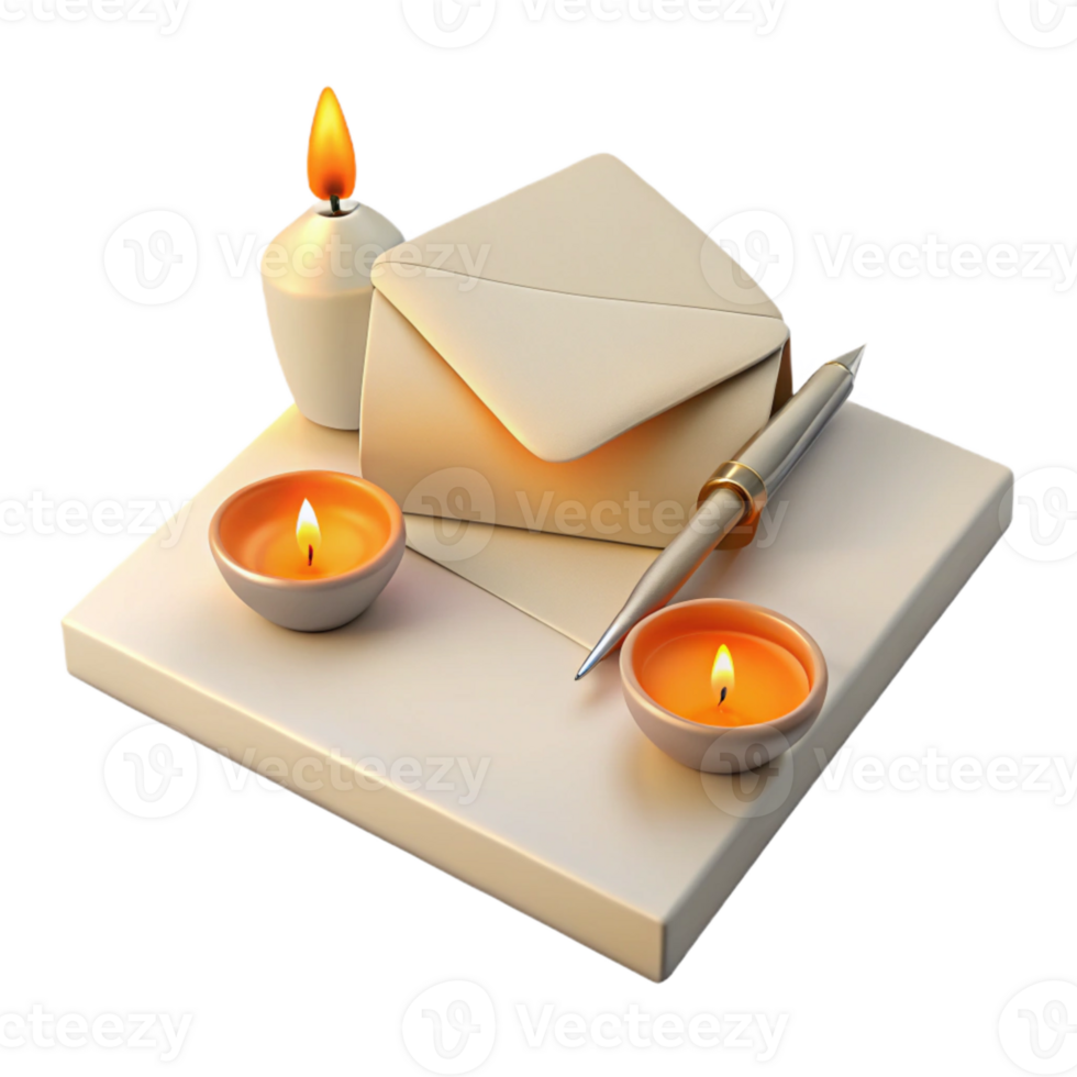 Envelope, Pen, and Candles on a Table png