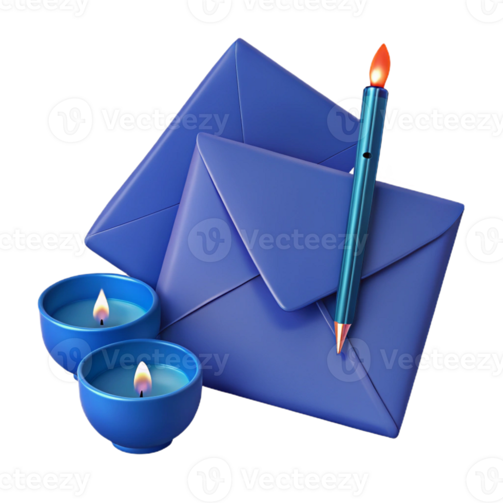 Blue Envelopes, Candles, and Pen A Symbol of Communication and Thoughtfulness png