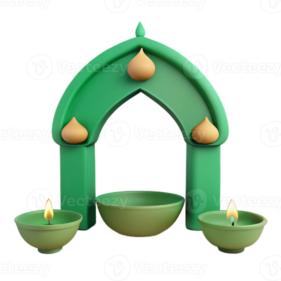 3D Green Arch with Candles and Bowl png