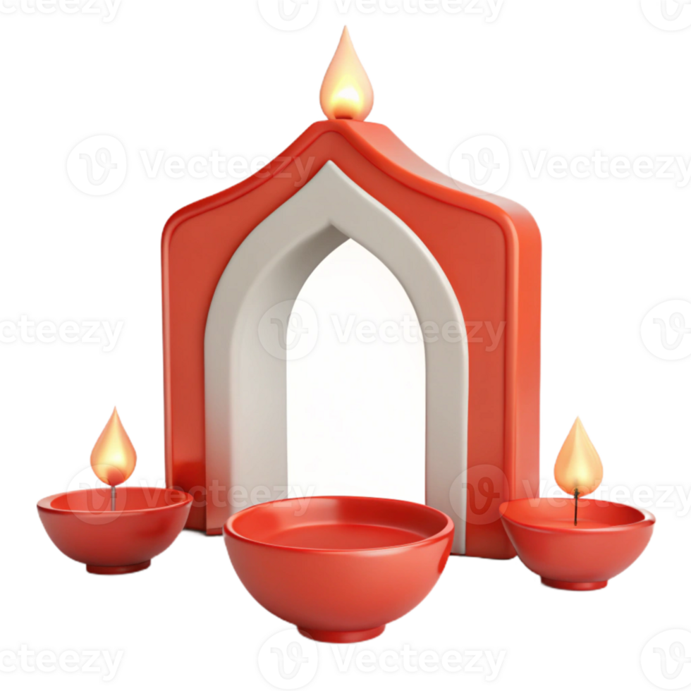 Red and White Archway with Burning Candles png