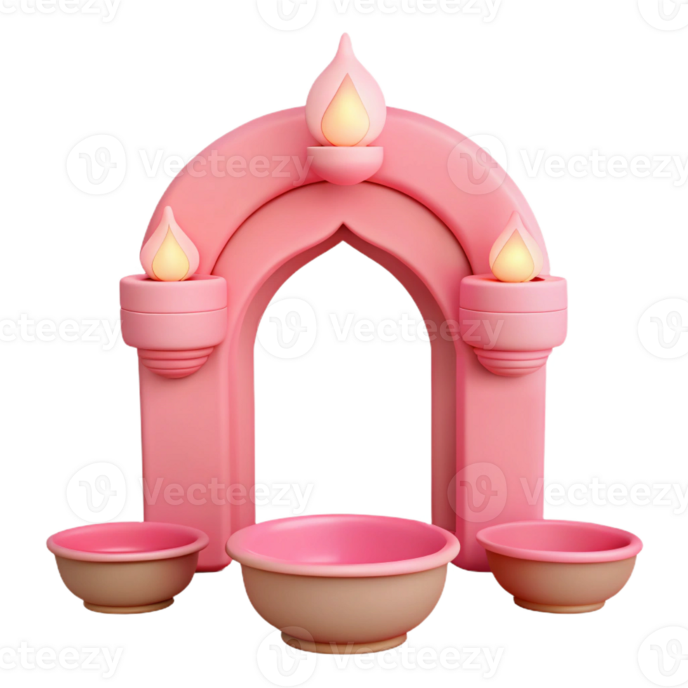 Pink Arch with Candles and Bowls 3D Rendering png