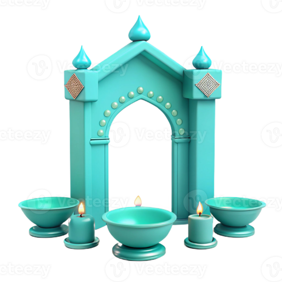 Teal Archway with Candles and Bowls png