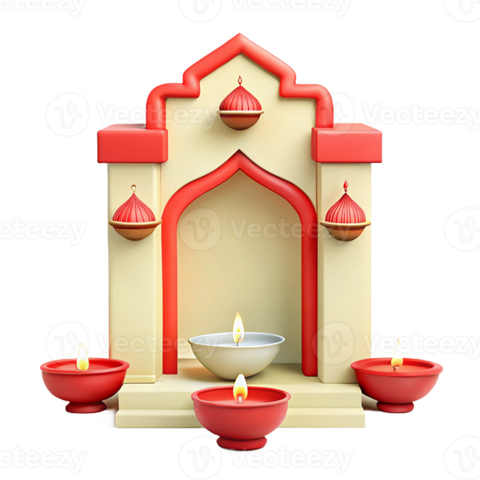 3D Illustration of a Festive Temple with Candles png