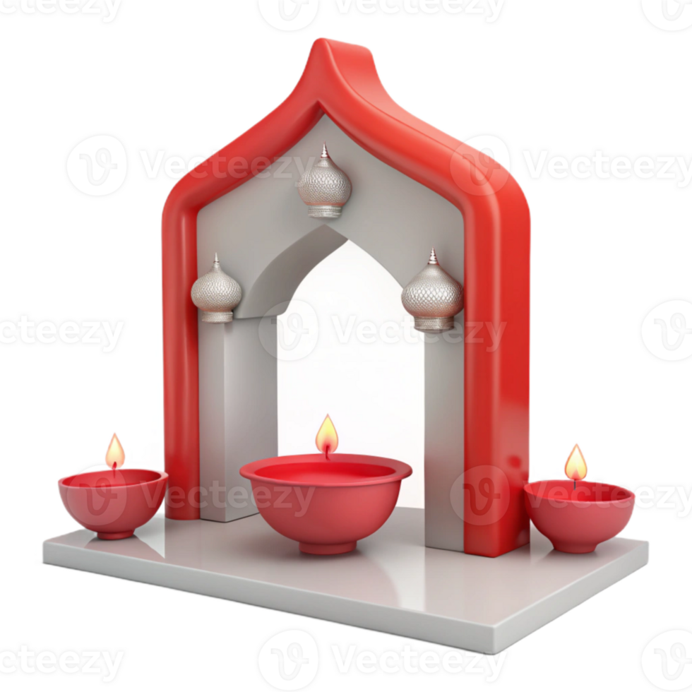 3D Render of a Festive Diya with Archway png