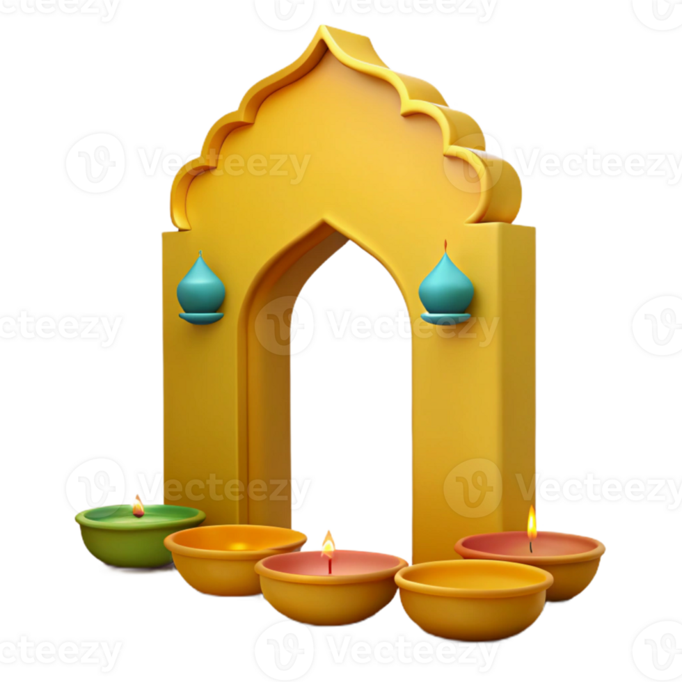 Ornate Golden Archway with Burning Candles and Teardrop Decorations png