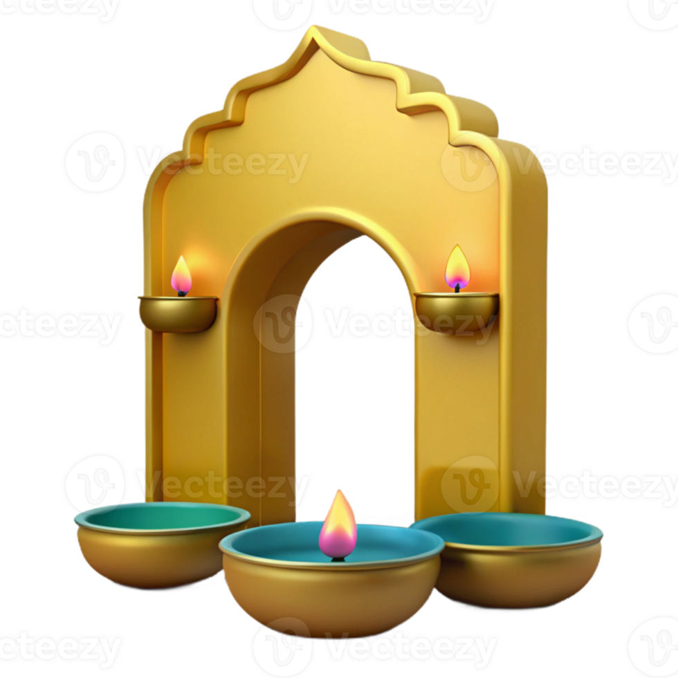 Golden Archway with Teal Bowls and Flames png