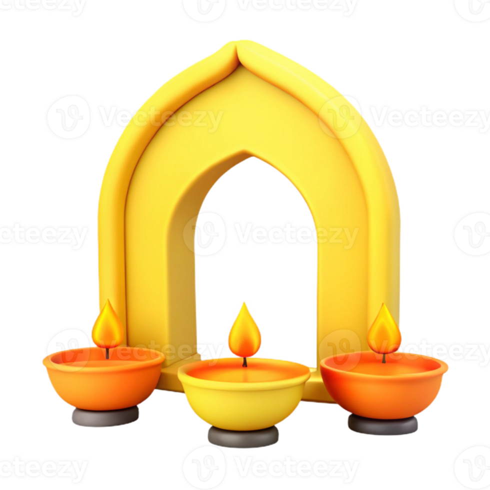 3D Render of Three Candles in a Yellow Archway png