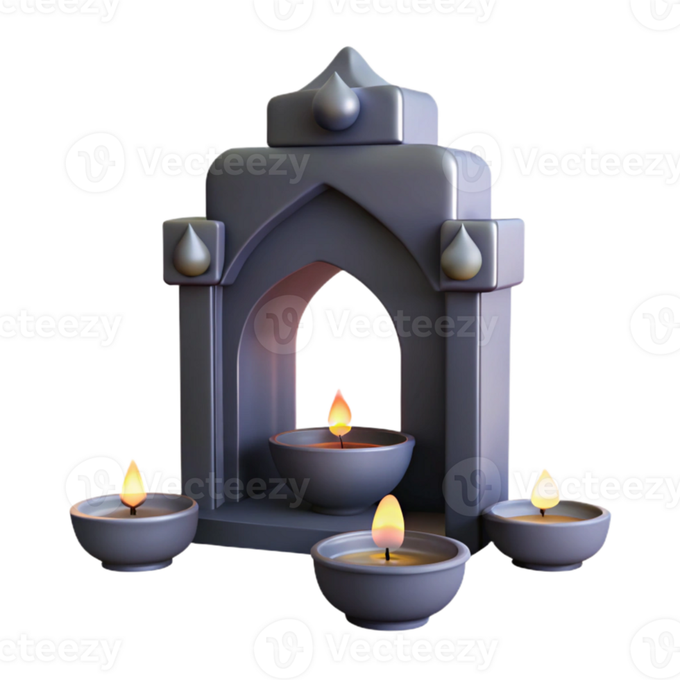 3D Rendered Stone Candle Holder with Arched Design png