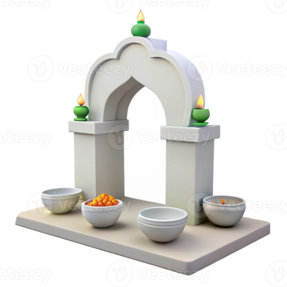 White Archway with Candles and Bowls png