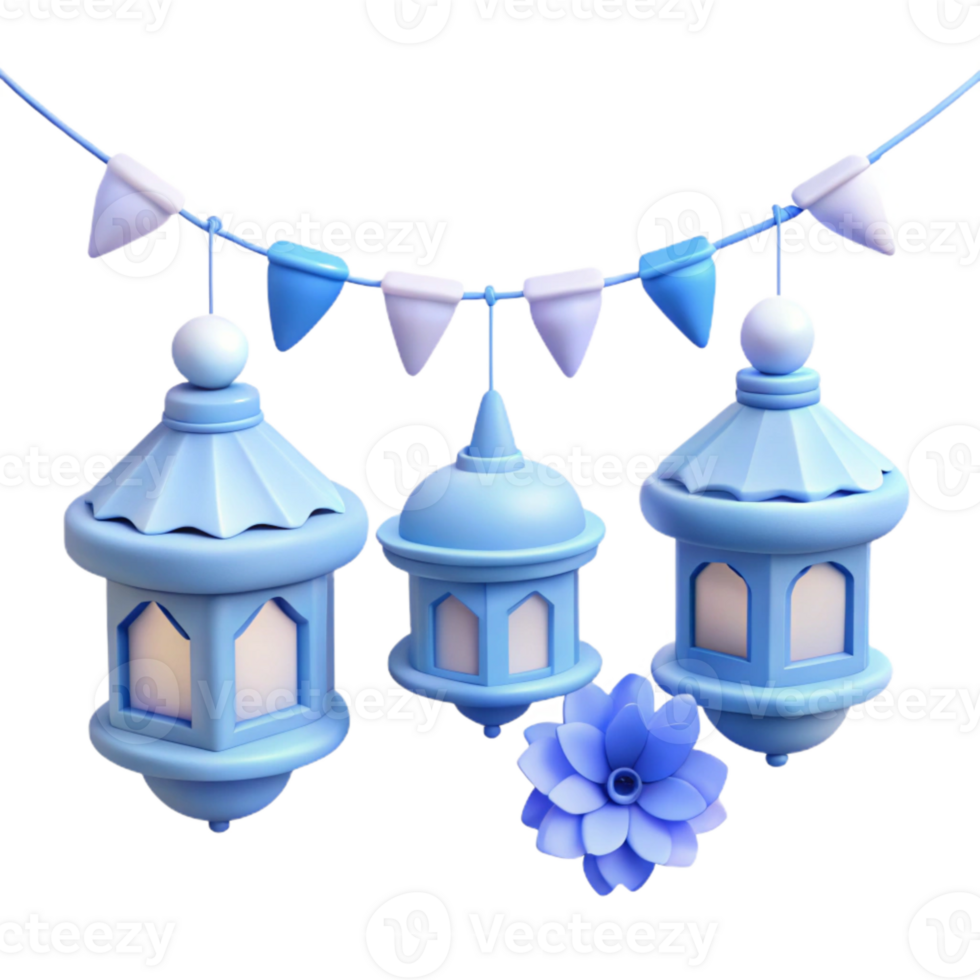 Blue Lanterns with String of Flags png