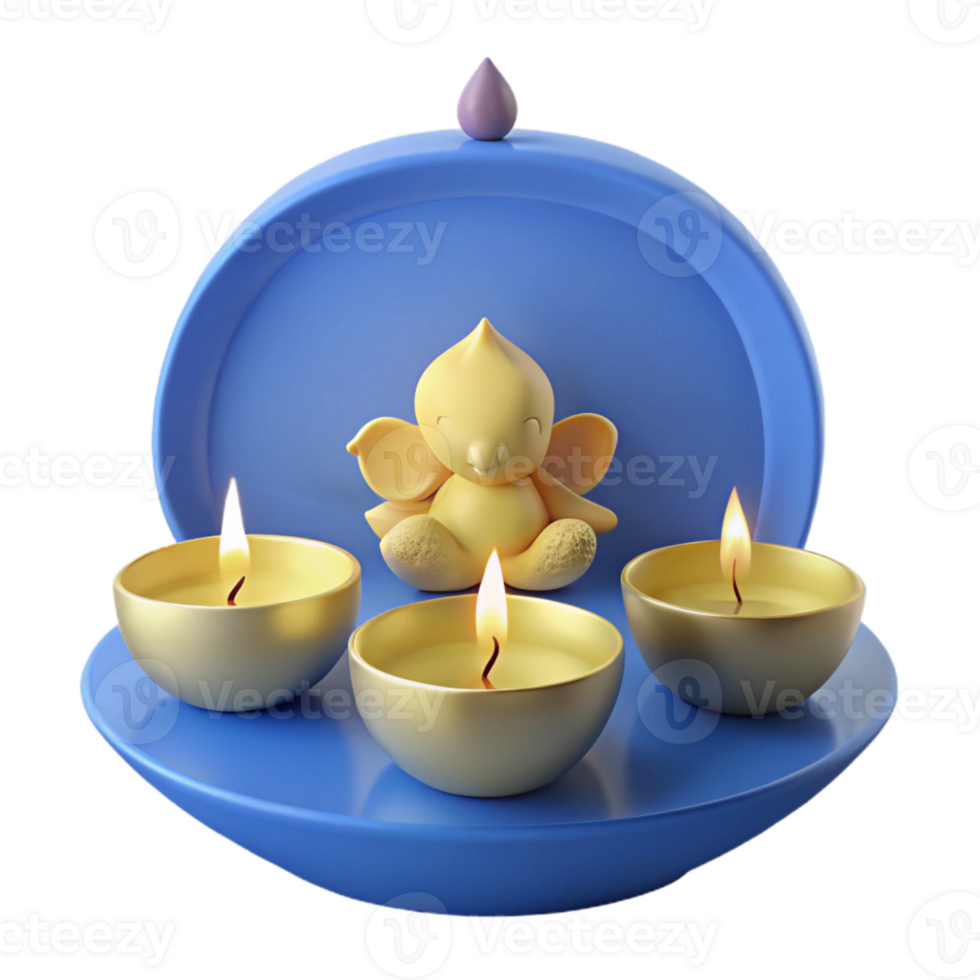 Three Candles and a Little Figure on a Blue Plate png