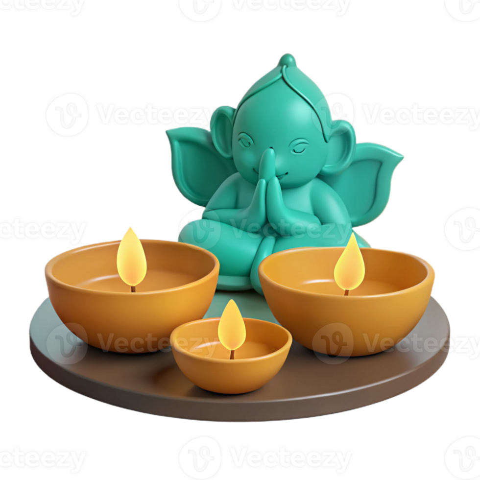 3D Rendered Teal Figurine with Candles png