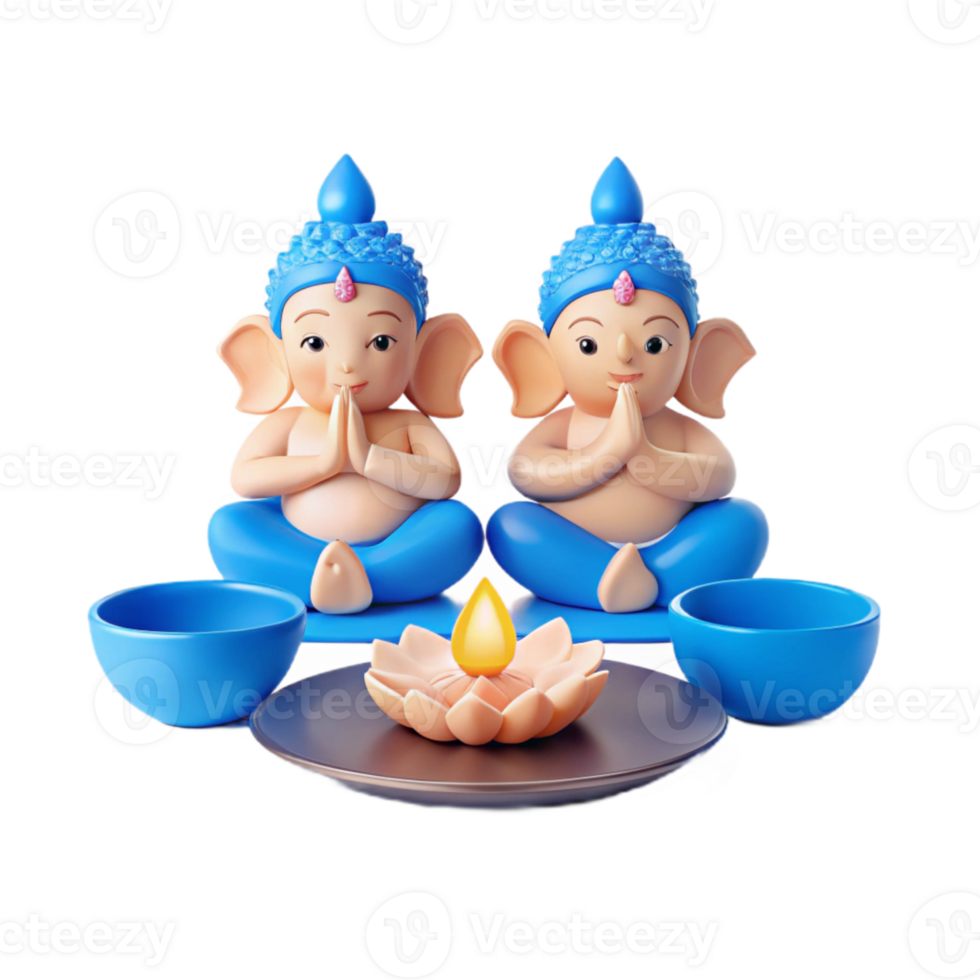 Cute Cartoon Elephant Figurines with Lotus Candle png