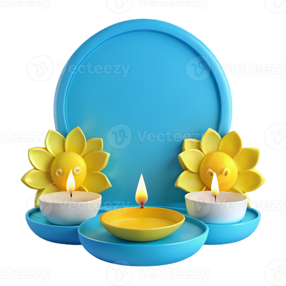 3D Render of Candles with Yellow Flower Decorations png