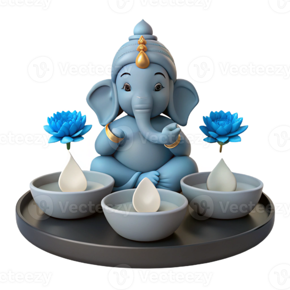 Ganesha Statue with Lotus Flowers and Candles png