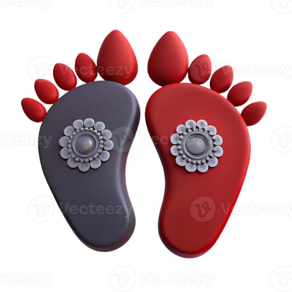 3D Render of Two Footprints with Decorative Elements png