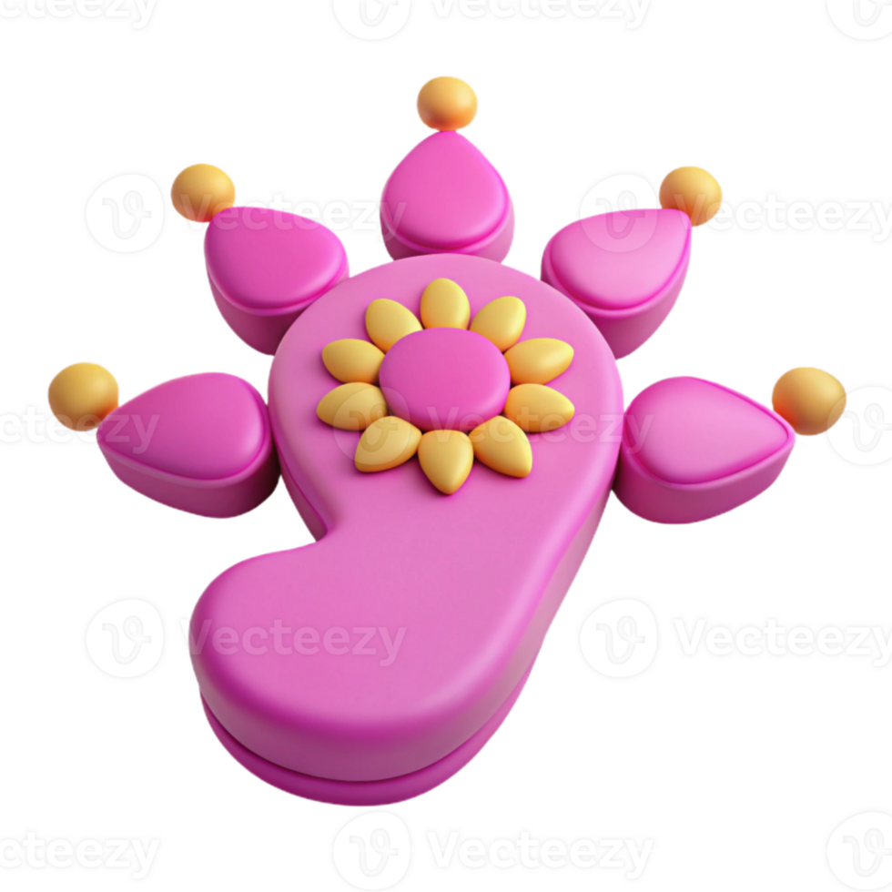 3D Pink Flower and Teardrop Design png