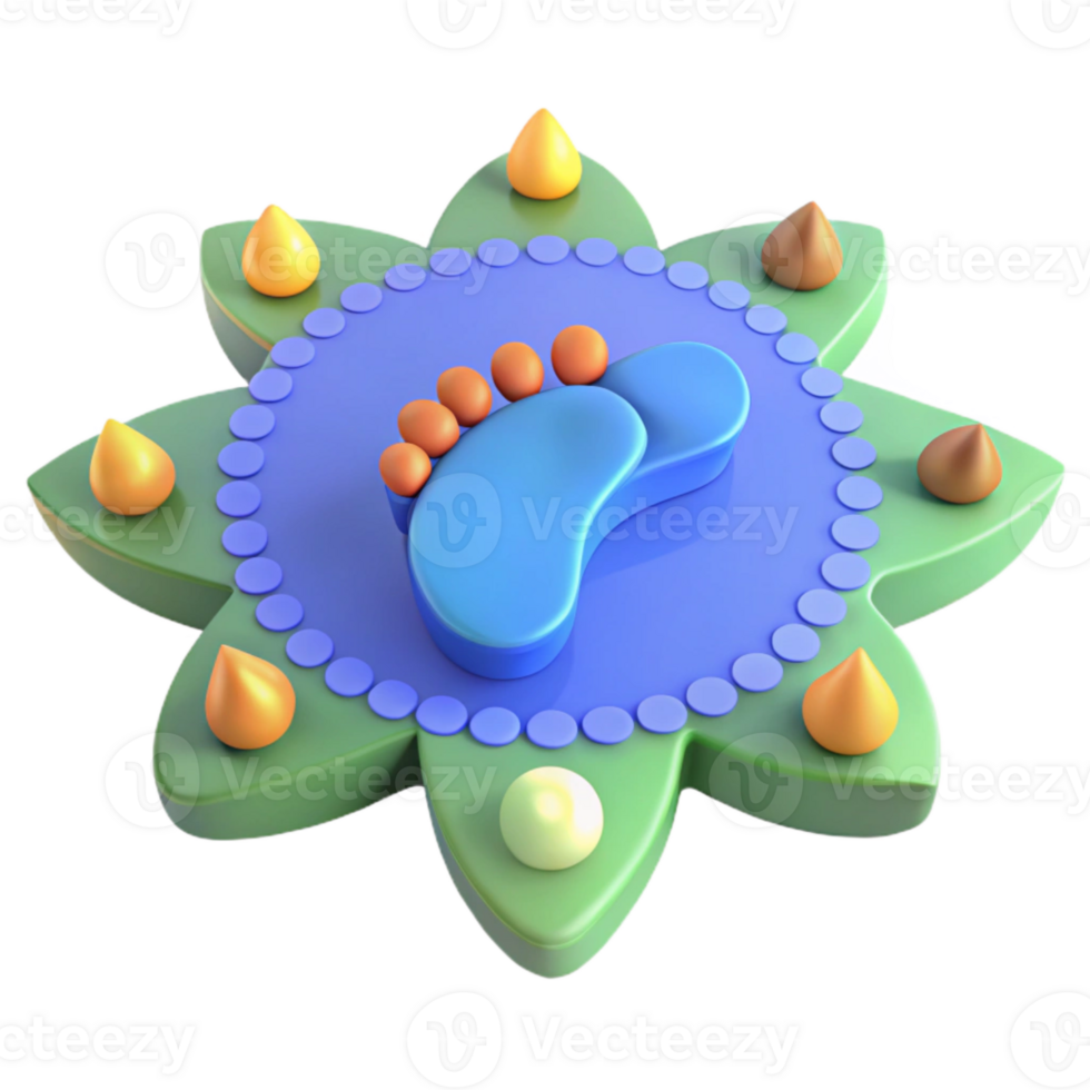 3D Render of a Blue Footprint on a Colorful Flower Shape png