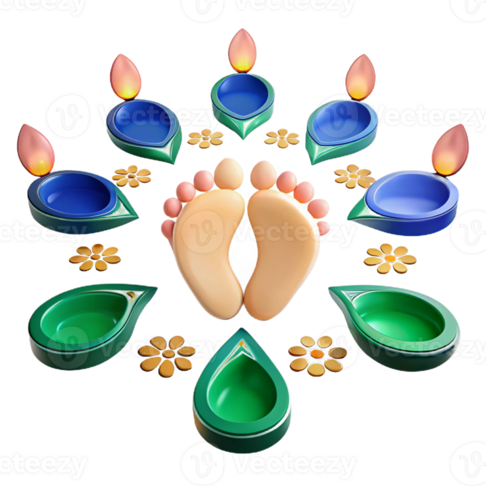 Diwali Celebration Feet Surrounded by Colorful Tealights png