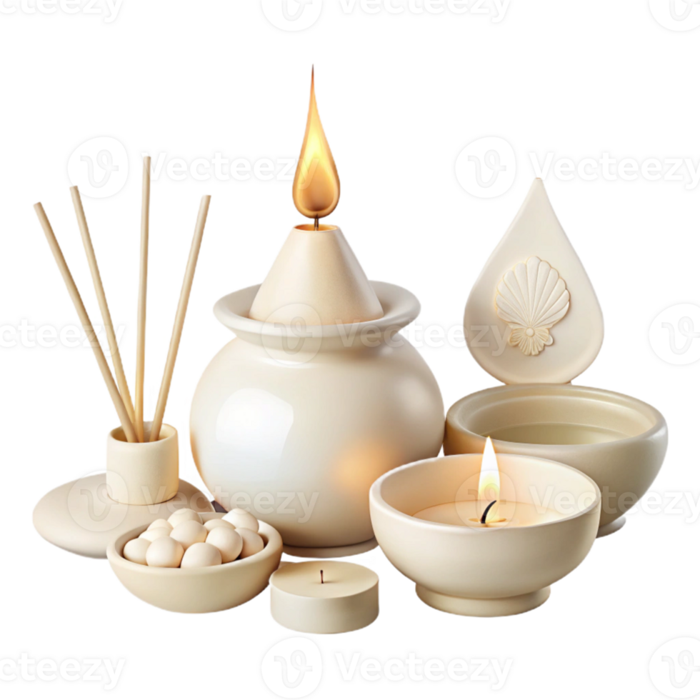 Ceramic Candle and Diffuser Set with Decorative Elements png