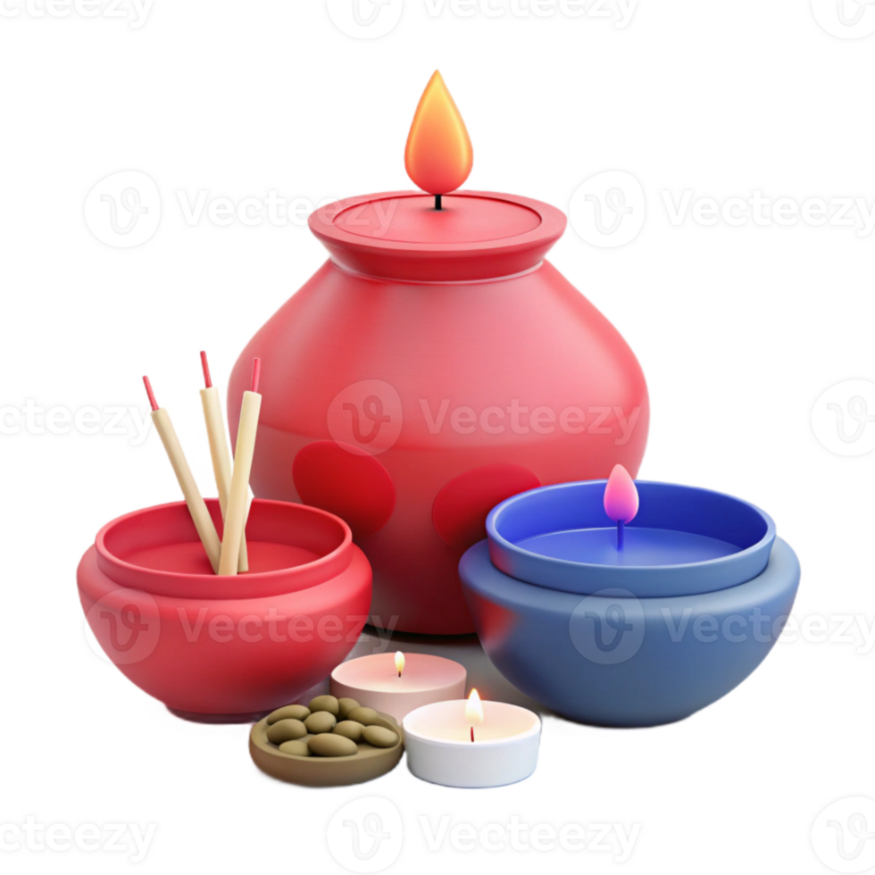 Red and Blue Candles with Incense Sticks png