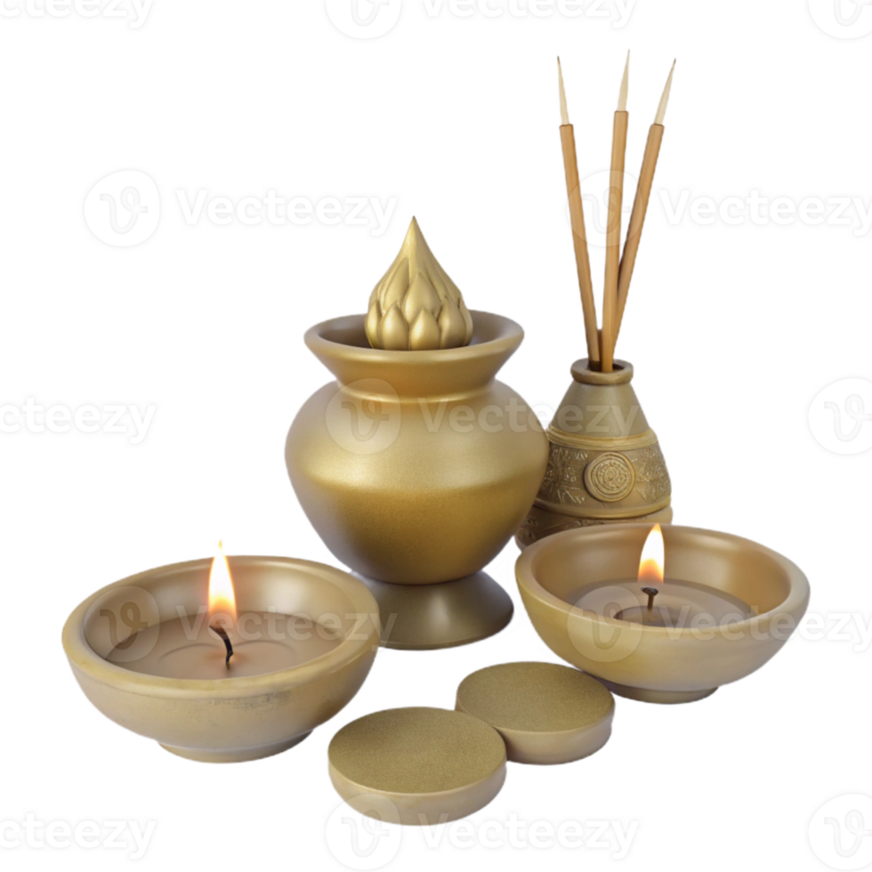 Golden Candles and Incense Sticks for a Relaxing Atmosphere png