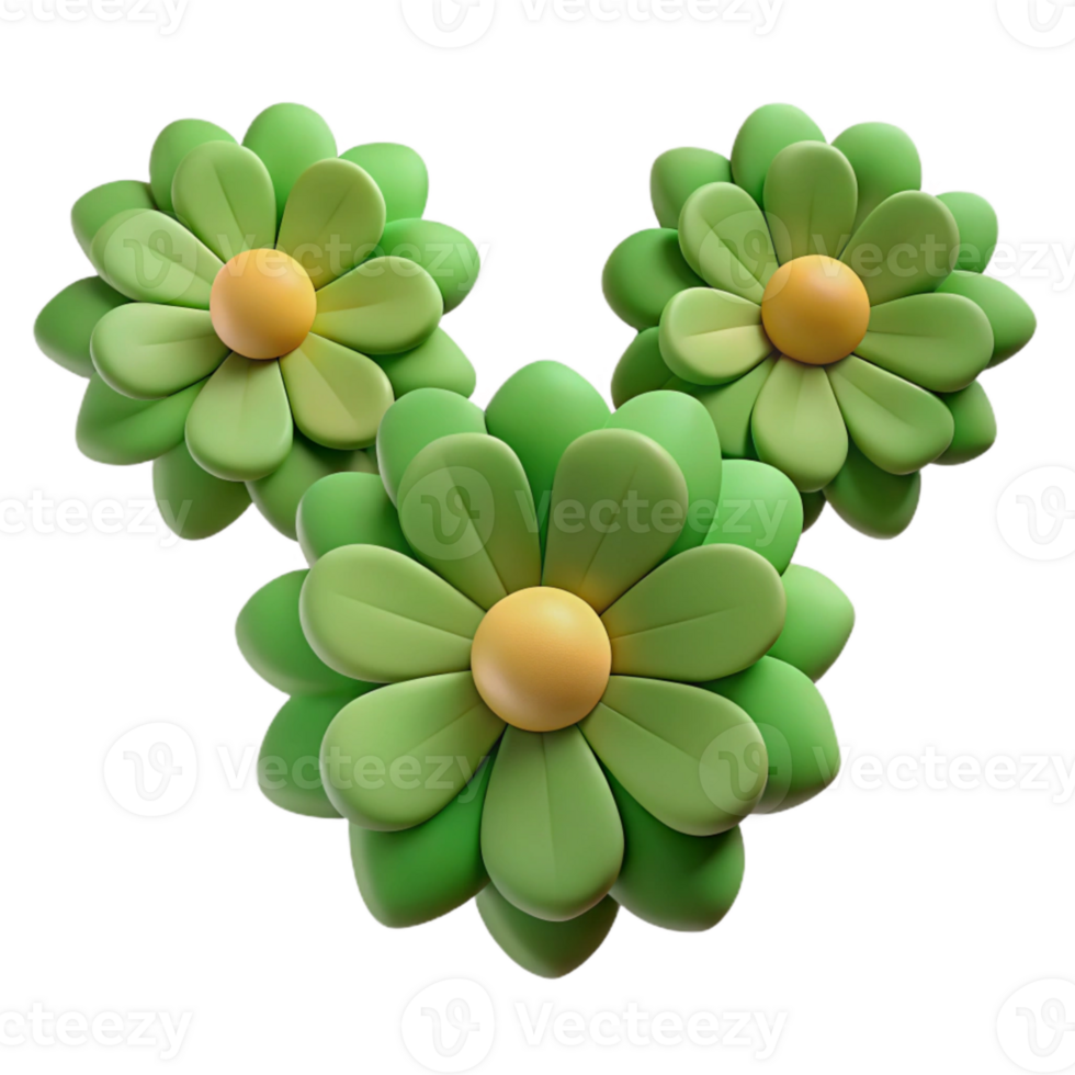 3D Green Flower Design with Yellow Center png