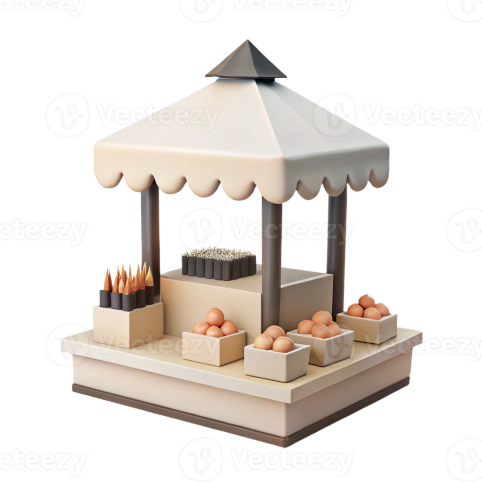 3D Render of a Market Stall with Various Goods png