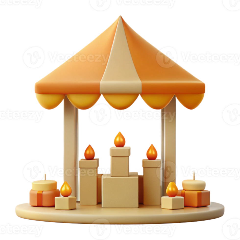 3D Render of a Festive Tent with Candles png