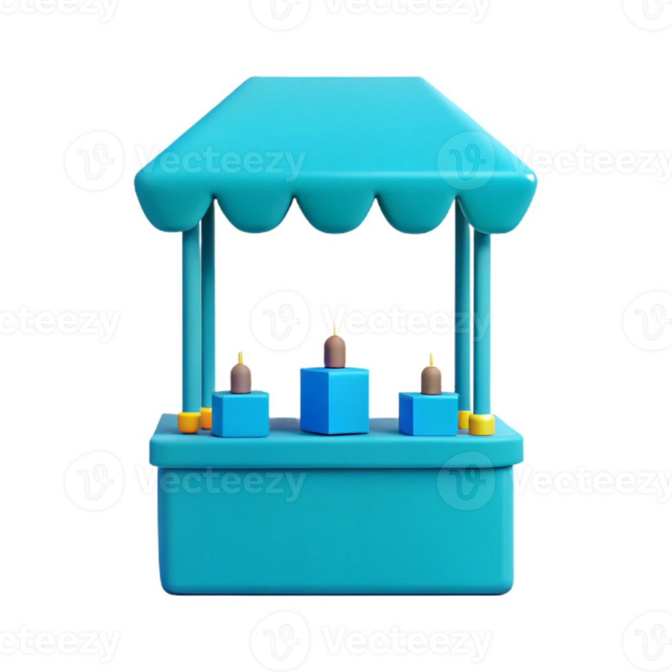 3D Render of a Blue Market Stall with Three Products png