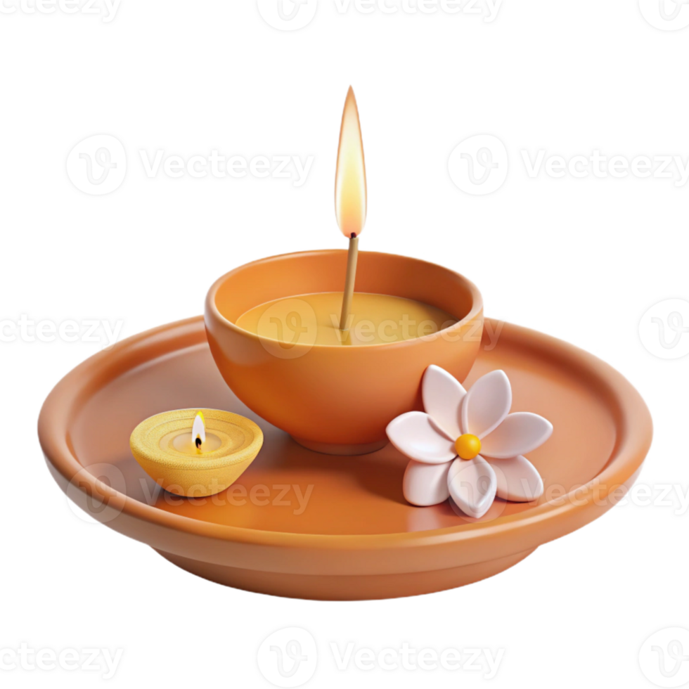 Lit Candle with Flower on a Plate png