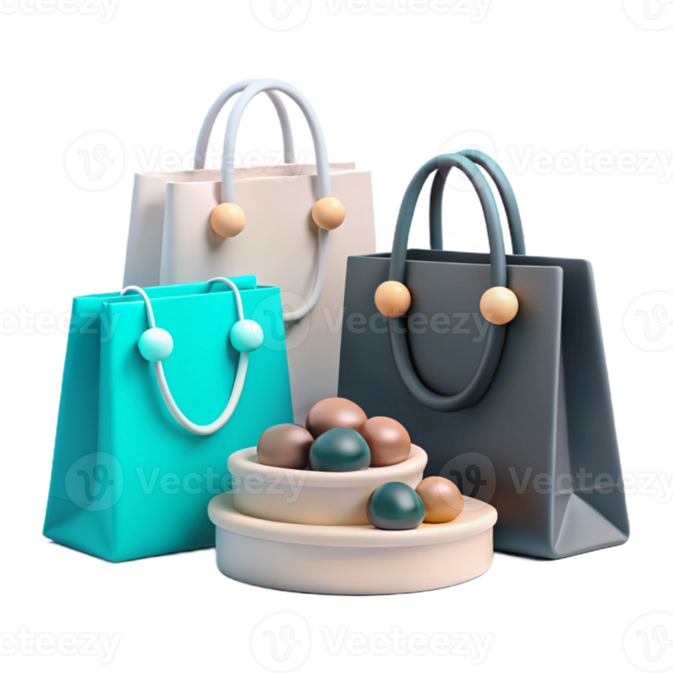 3D Rendered Shopping Bags with Decorative Elements png