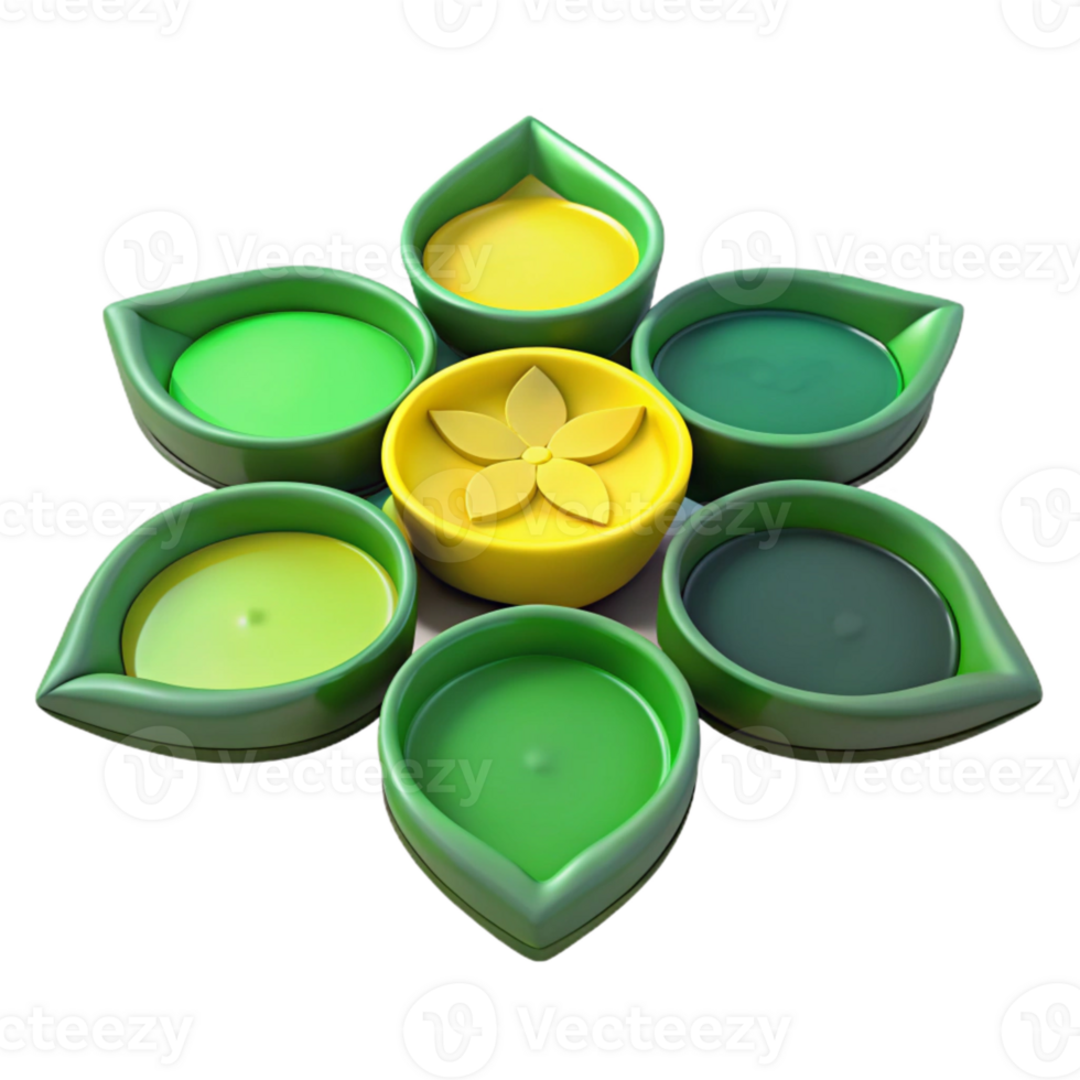 Green and Yellow Floral Diya Design png