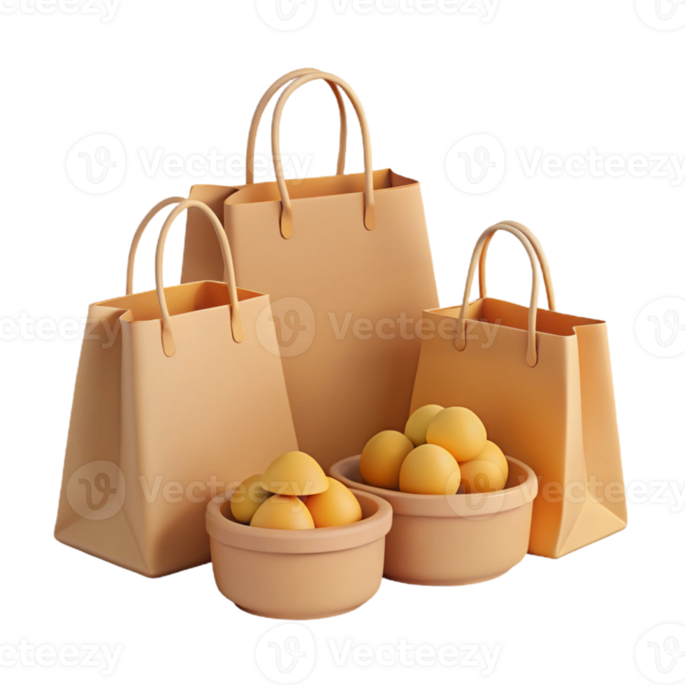 Shopping Bags and Bowls with Round Objects png