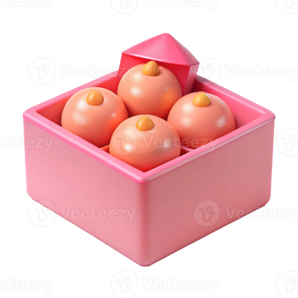 Pink Box with Four Shiny Orange Balls png
