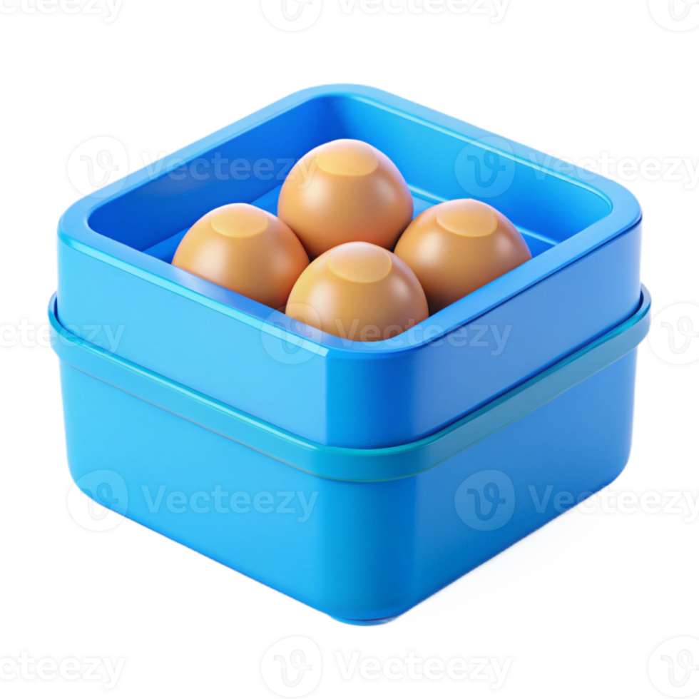 Blue Plastic Container with Four Eggs png