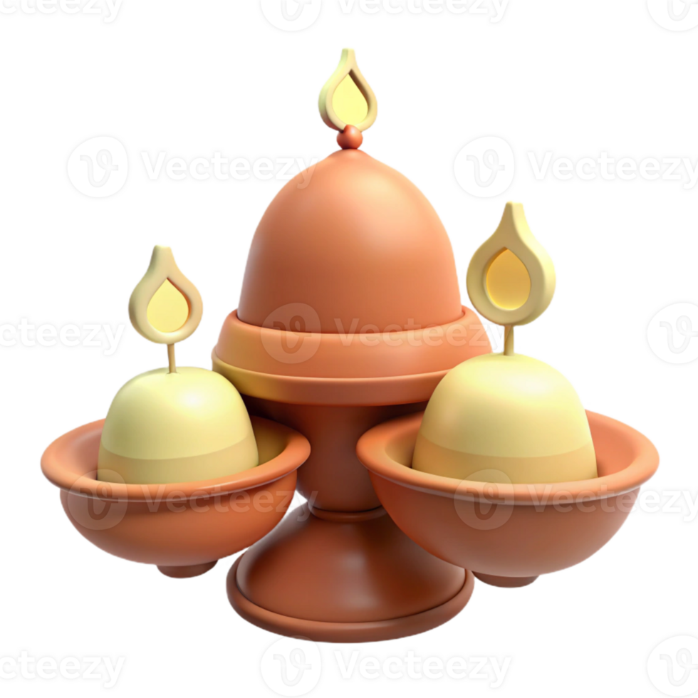 Three Candles in Clay Holders, 3D Render png