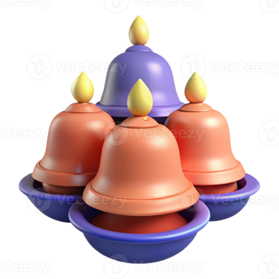 3D Rendered Bells with a Purple and Orange Color Scheme png