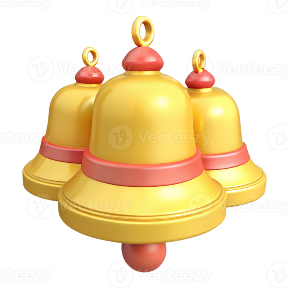 Three Shiny Golden Bells with Red Tops png