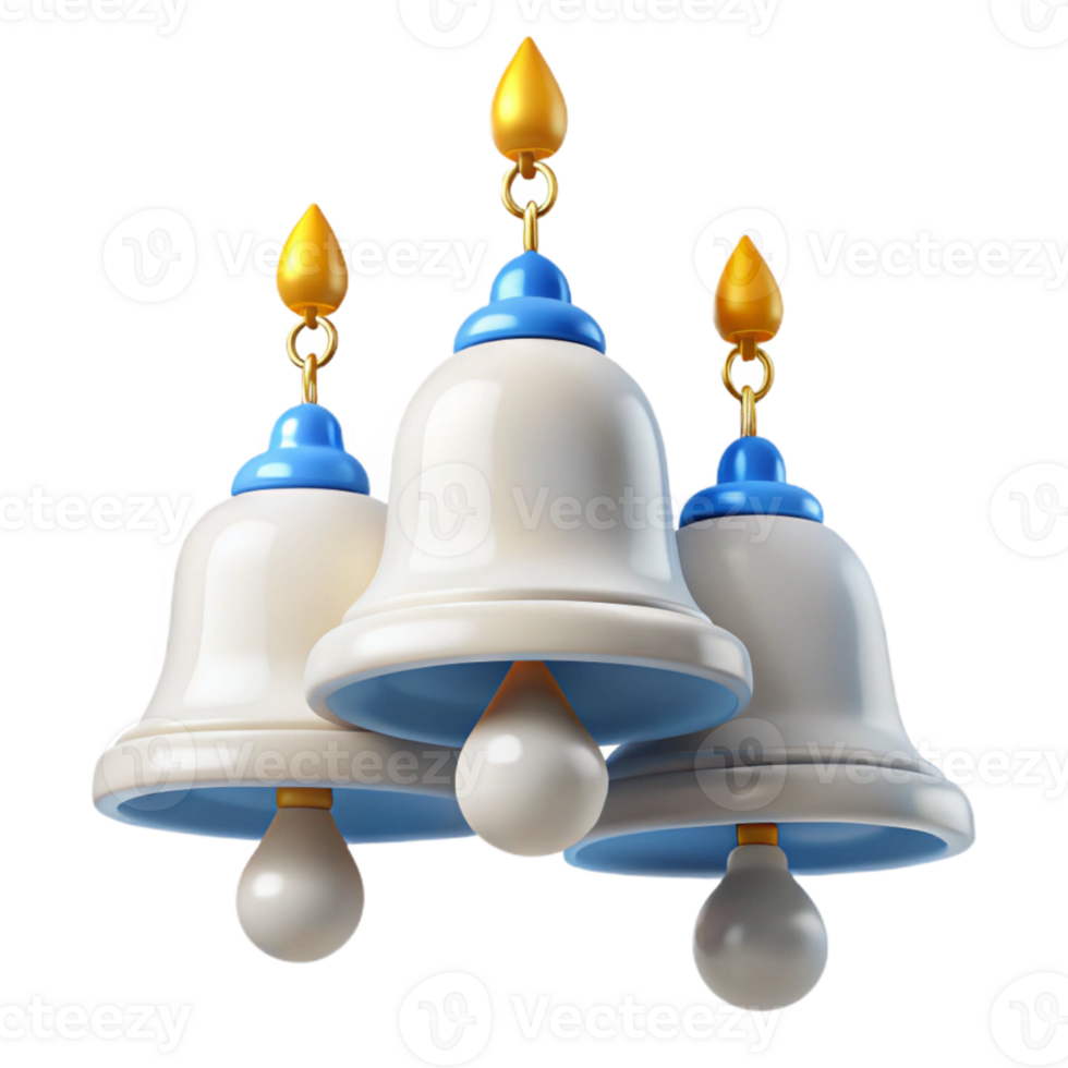 Three White Bells with Blue Tops and Golden Knobs png