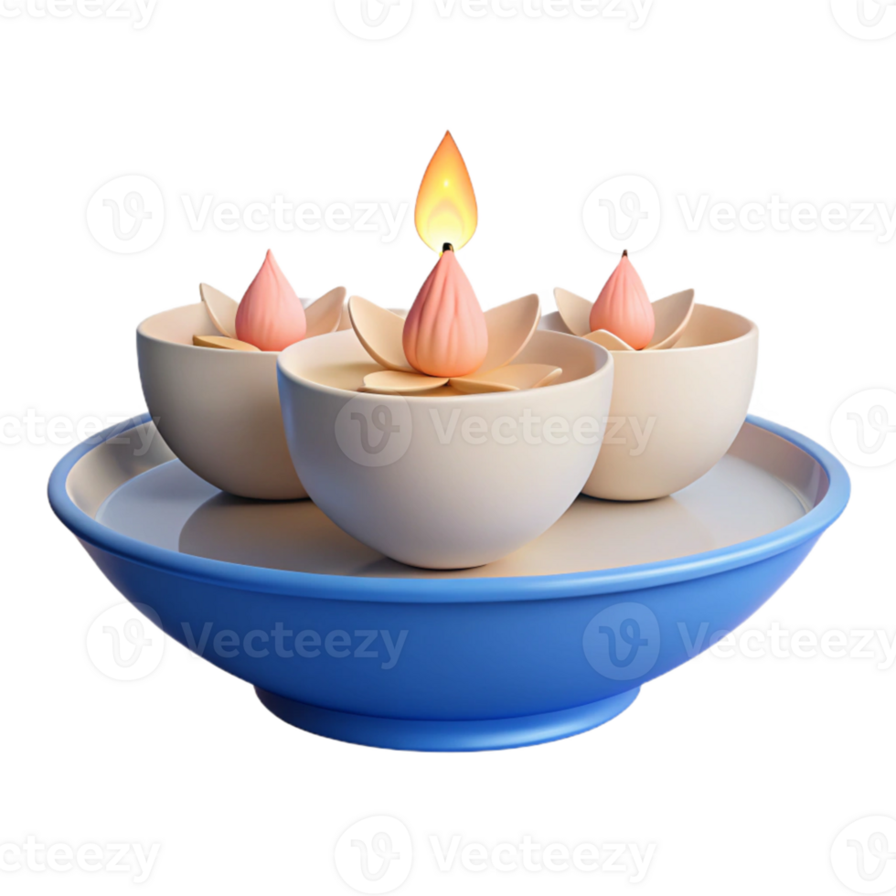 Three Lit Candles in a Bowl png